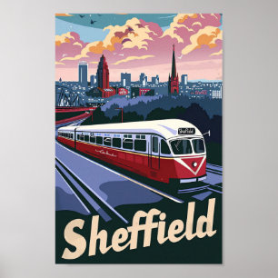 Sheffield Underbar Britain Travel Illustration Poster