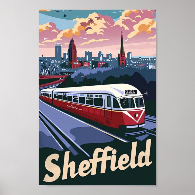 Sheffield Underbar Britain Travel Illustration Poster (Framsidan)