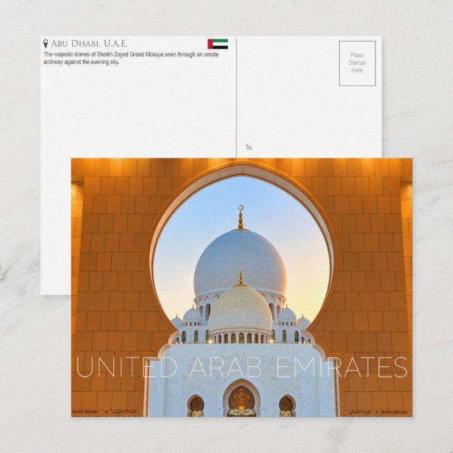 Sheikh Zayed-moskén, Abu Dhabi, Förenade Arabemira Vykort (Fram/baksida)