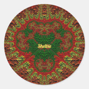 SHELBIE SÖT 3D! Guld, Röd och Grönt ~ Runt Klistermärke
