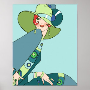 Shelby, 1920-talet Dam i Aqua och Teal Poster