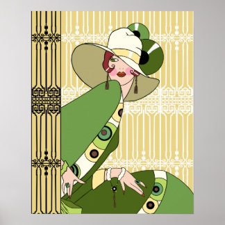 Shelby, 1920-talets Art Deco Dam i Gult och Olive Poster