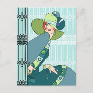 Shelby, 1930-talet Dam i Aqua och Teal Vykort