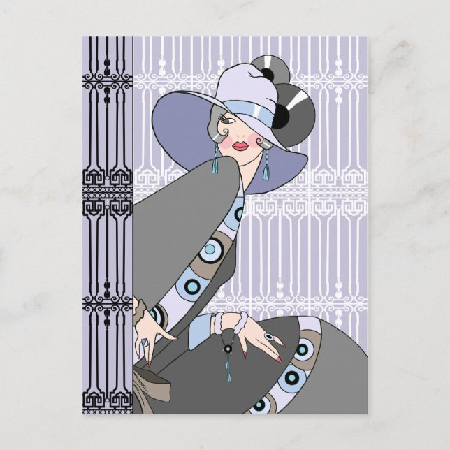 Shelby, 1930-talet Dam i Mauve och Grått Vykort (Framsida)