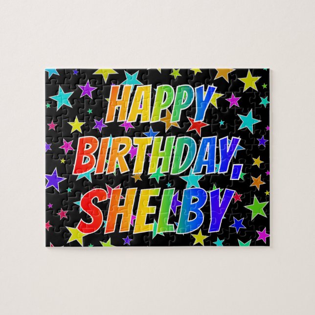 "SHELBY" First Namn, Roligt "GRATTIS PÅ FÖDELSEDAG Pussel (Horisontell)