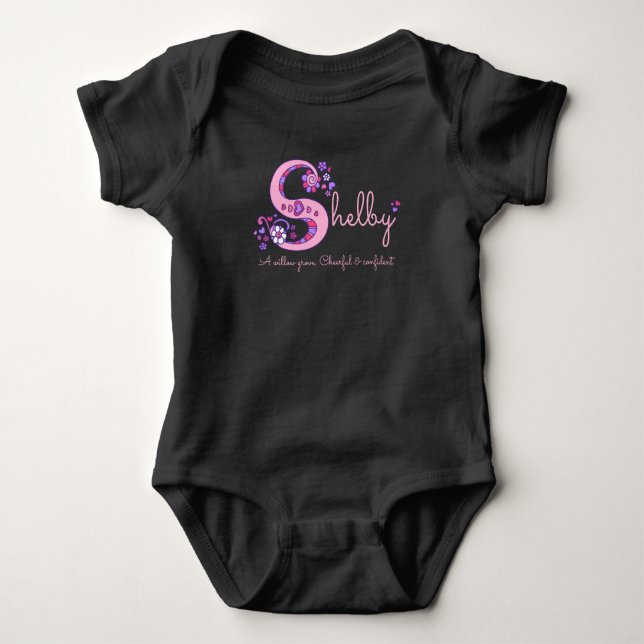 Shelby Flickor namn och S baby kläder T-shirt (Framsida)