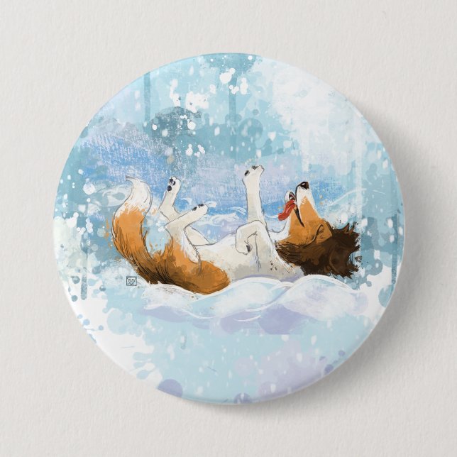 Sheldon Sheltie leker i snön Knapp (Framsida)