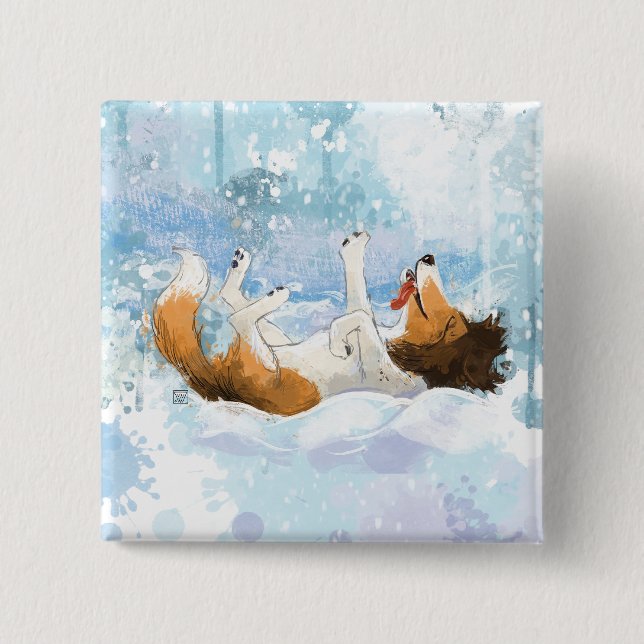 Sheldon Sheltie leker i snön Knapp (Framsida)