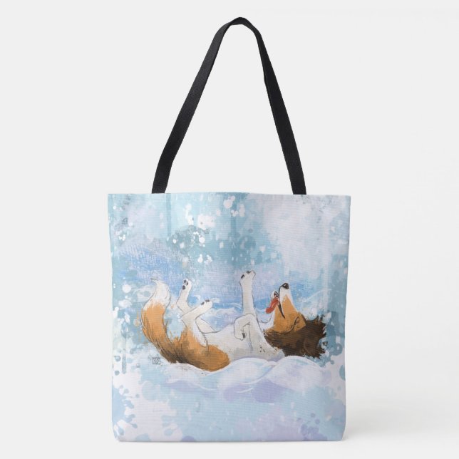 Sheldon Sheltie leker i snön Tygkasse (Framsida)