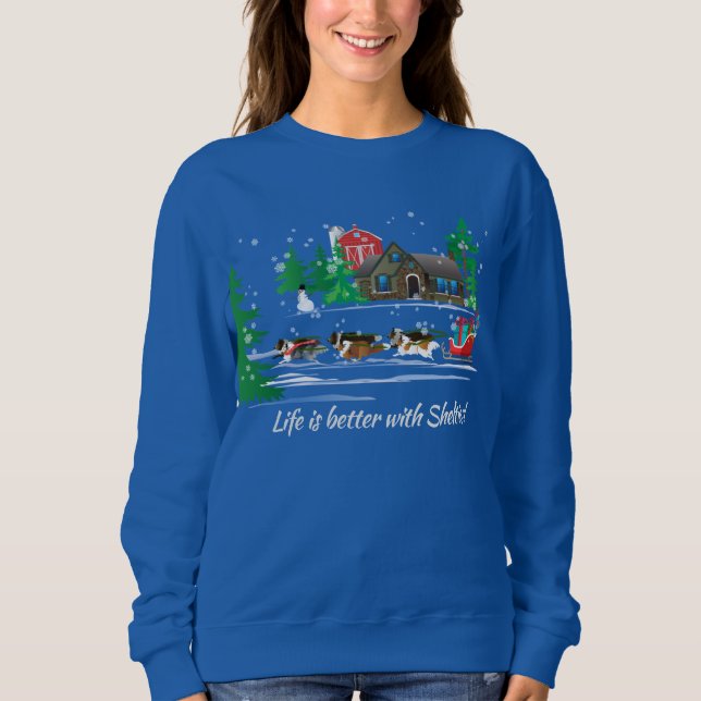 Shelings Pulling Sled, Snö Helgdag jul T Shirt (Framsida)