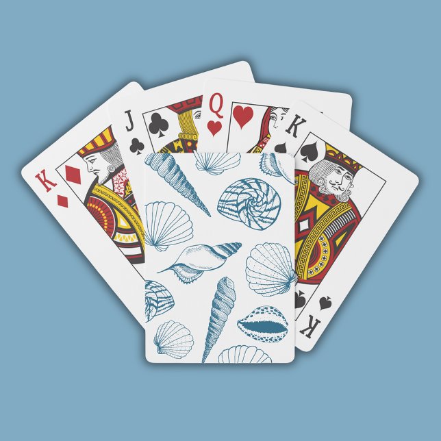 Shell Illustration blue Casinokort (Coastal chic blue seashell nautical beach vibe playing cards)