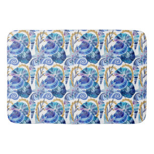 Shell Starfish Glitter Blue Ocean Nautical Badrumsmatta