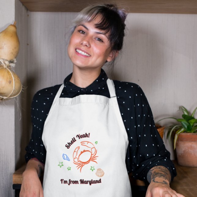 "Shell Yeah! I'm from Maryland" Crab Apron Långt Förkläde (Skapare uppladdad)