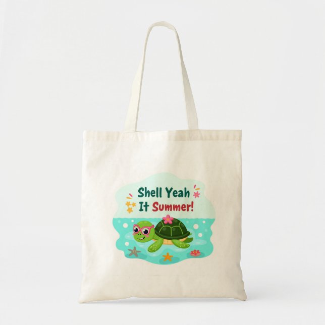 Shell Yeah It’s Summer Turtle Tote Bag Tygkasse (Framsidan)