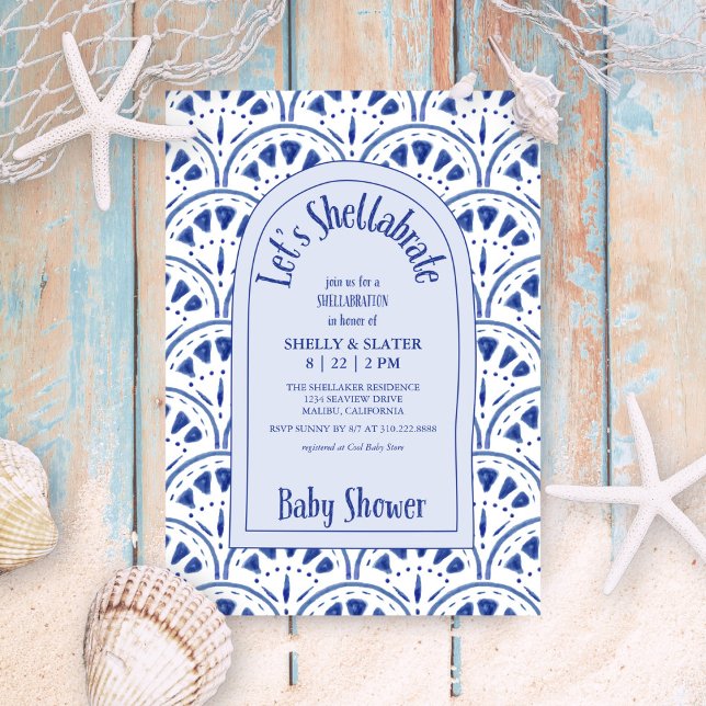 Shellabrate Scallop Snäckors Beach Baby Shower Inbjudningar (Skapare uppladdad)