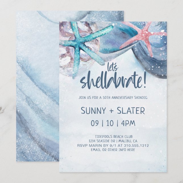 Shellabration | Beach Seashells-årsdag Inbjudningar (Fram/baksida)