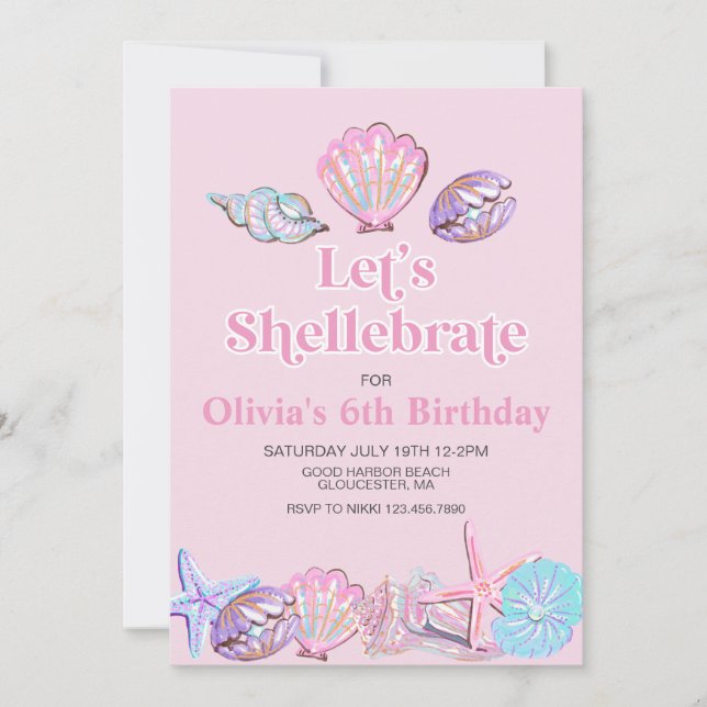 Shellebrate Seashell Beach Birthday Inbjudningar (Framsida)