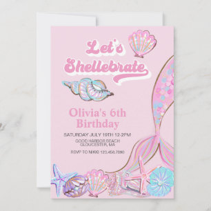Shellebrate Seashell och sjöjungfru Birthday Inbjudningar