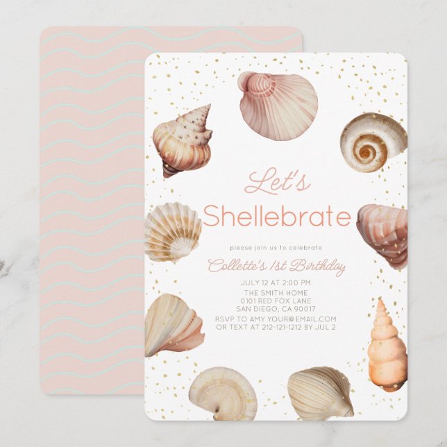 Shellebrate Seashell Realistic 1:a födelsedag Inbjudningar (Fram/baksida)