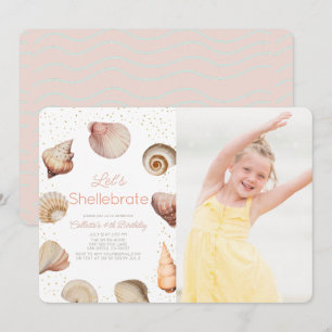 Shellebrate Seashell Realistic Birthday Photo Inbjudningar