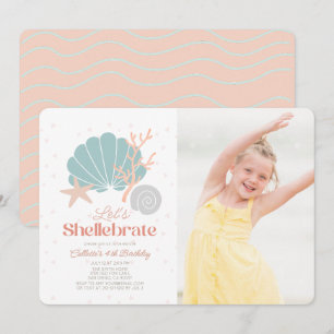 Shellebrate Seashell Retro Rosa Photo Birthday Inbjudningar