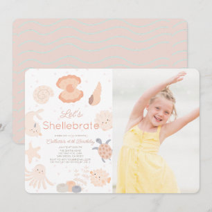Shellebrate Seashell Rosa Birthday Photo Inbjudningar