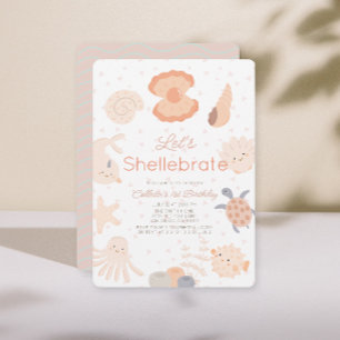Shellebrate Seashell Skapar Rosa 1:a födelsedag Inbjudningar