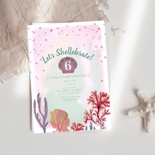 Shellebrate Watercolor Confetti Coral Birthday Inbjudningar (Skapare uppladdad)