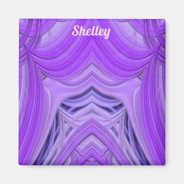 SHELLEY ~ 3D Fraktal Design lila blå Magnet (Framsidan)