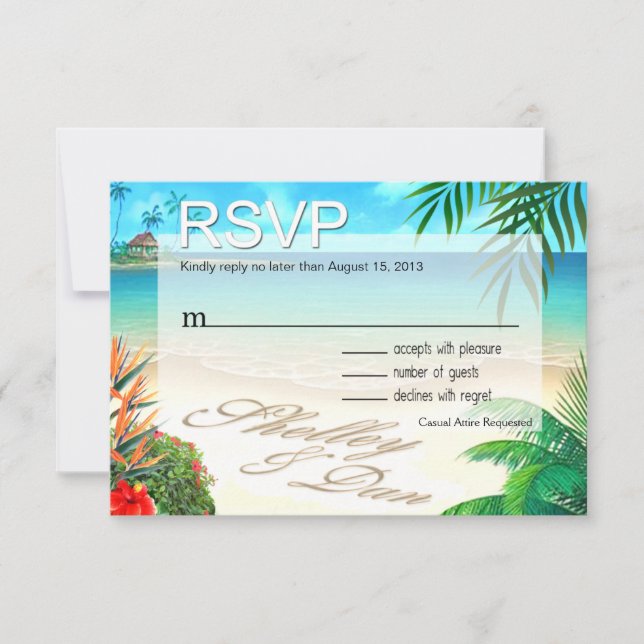 Shelley & Dan Exotic Beach RSVP ::custom:: OSA Kort (Framsida)