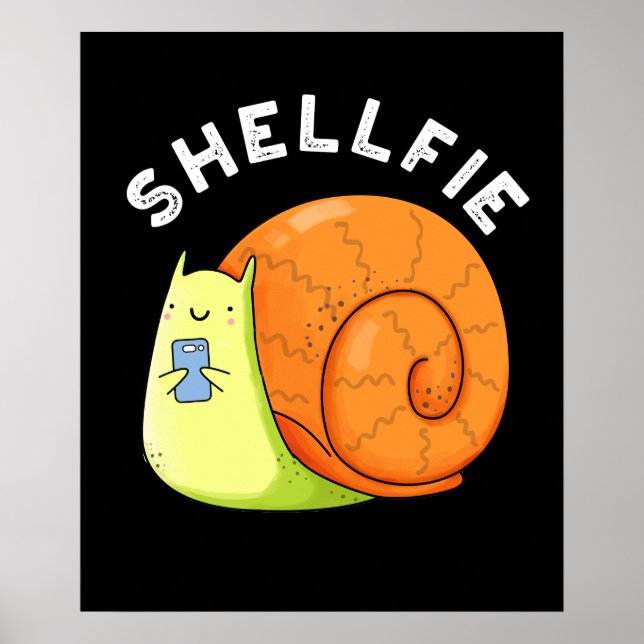 Shellfie Funny Snigel Selfie Pun Mörk BG Poster (Framsidan)