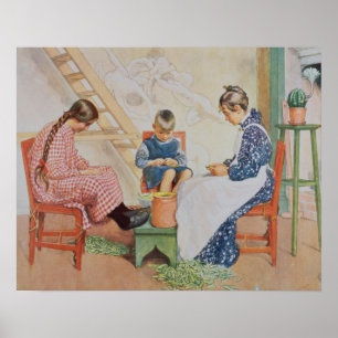 Shelling Peas, Let in more Light by Carl Larsson Poster
