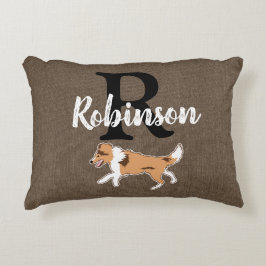 Shelof Shetland Sheepdog Monogram Efternamn Prydnadskudde