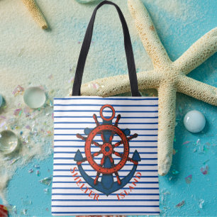 Shelter Island, NY Frakts Wheel och Anchor Stripe Tygkasse