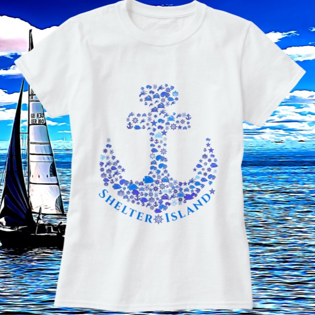 Shelter Island NY Nautical Anchor Art T Shirt (Skapare uppladdad)