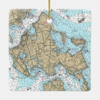 Shelter Island NY Nautical Chart jul Julgransprydnad Keramik