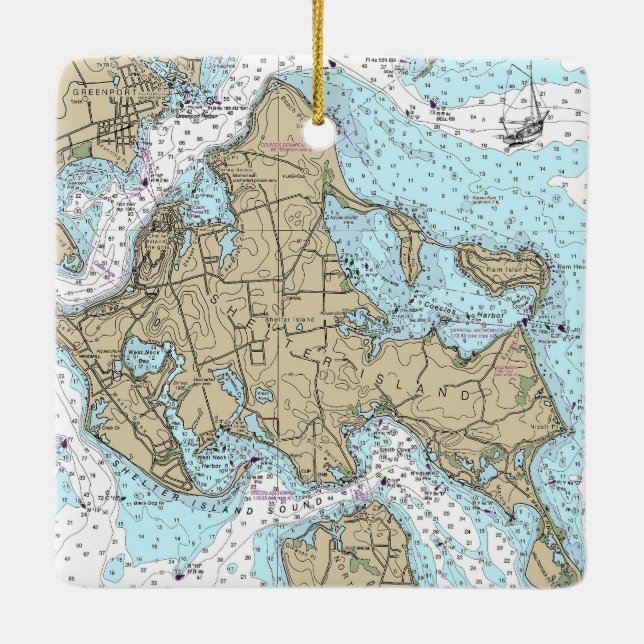 Shelter Island NY Nautical Chart jul Julgransprydnad Keramik (Baksida)