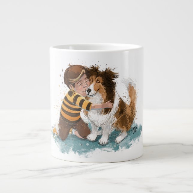 Sheltie and Boy Hund Hug Jumbo Mugg (Framsidan)