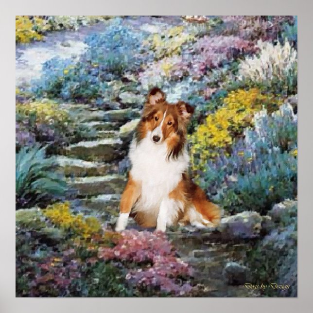 Sheltie Art där Kärlek växer Poster (Framsidan)