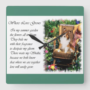 Sheltie Art Gifts Summer Garden Fyrkantig Klocka