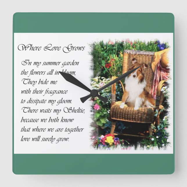 Sheltie Art Gifts Summer Garden Fyrkantig Klocka (Framsida)