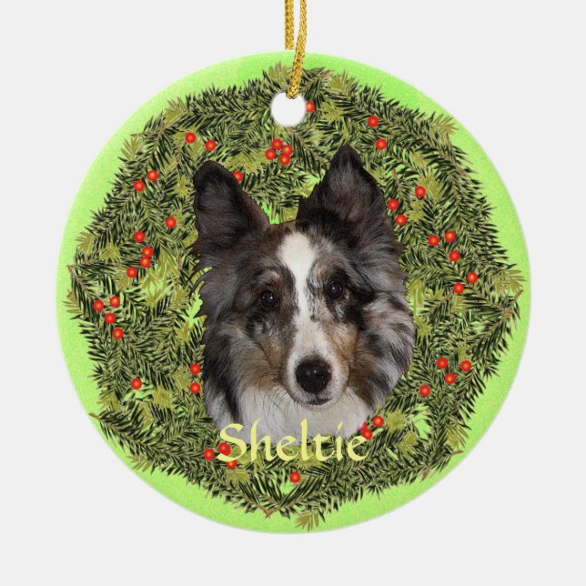Sheltie Art Julgransprydnad Keramik (Framsidan)