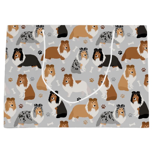 Sheltie Dog Bones and Paws Large Gift Bag (Framsidan)