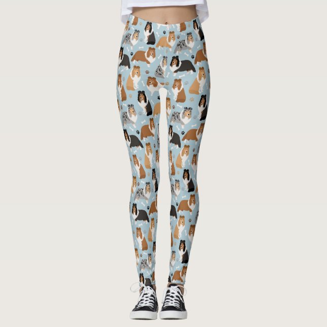 Sheltie Dog Bones and Paws Leggings (Framsida)