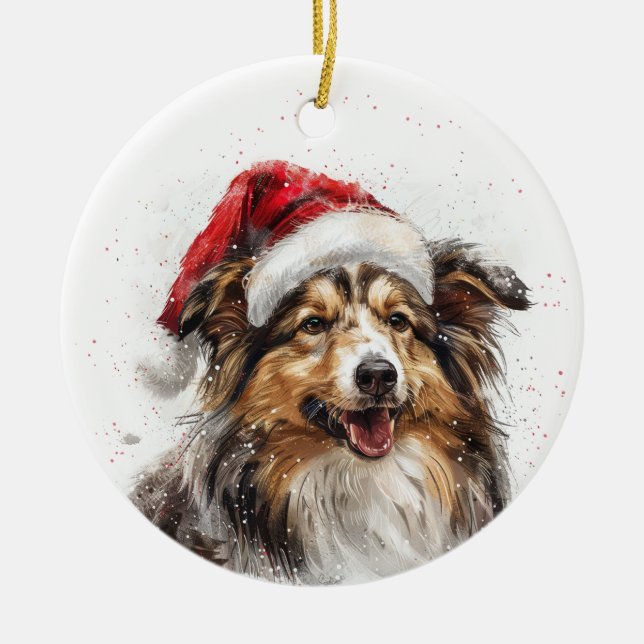 Sheltie Dog Christmas Personalized Julgransprydnad Keramik (Framsidan)