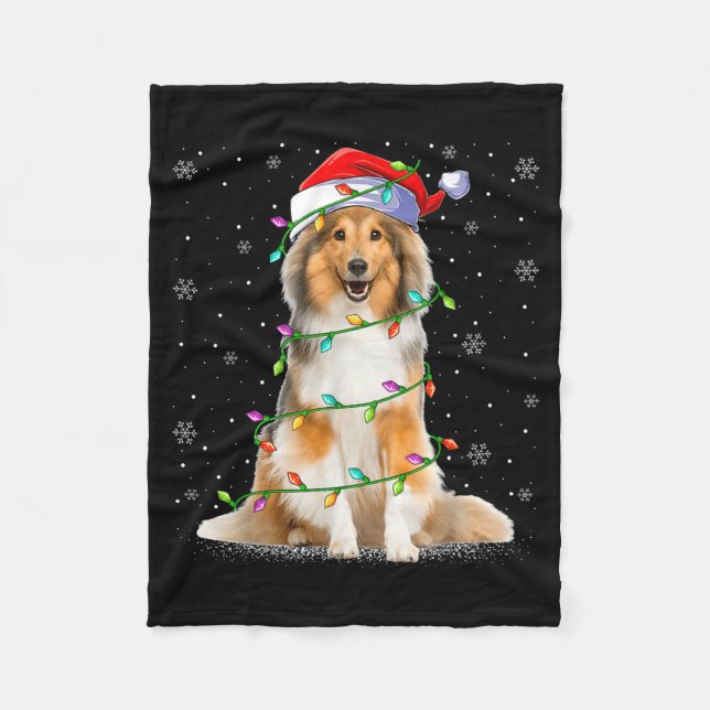 Sheltie Dog Lover Xmas Lighting Santa Sheltie Chri Fleecefilt (Framsidan)