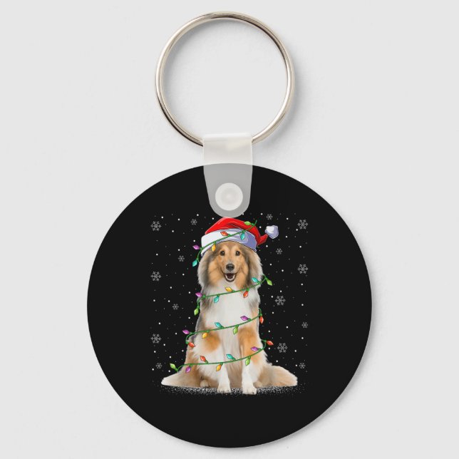 Sheltie Dog Lover Xmas Lighting Santa Sheltie Chri Nyckelring (Framsida)