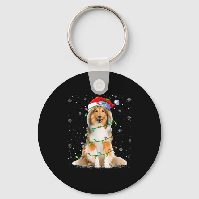 Sheltie Dog Lover Xmas Lighting Santa Sheltie Chri Nyckelring (Framsida)