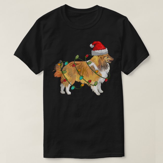 Sheltie Dog Ugly Christmas Sweater Xmas Tree Light T Shirt (Design framsida)