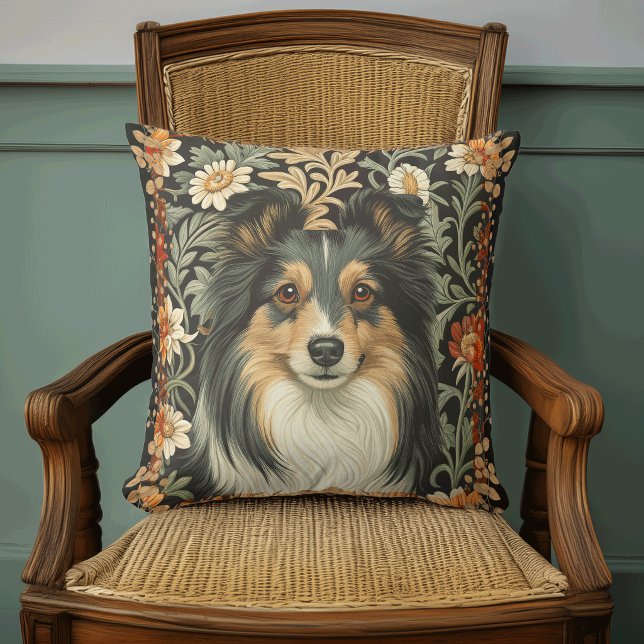 Sheltie eller Collie Hund i William Morris stil Kudde (Skapare uppladdad)